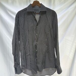 Jack Stone by Thomas Dean Striped Black Button Down Shirt - Size Medium